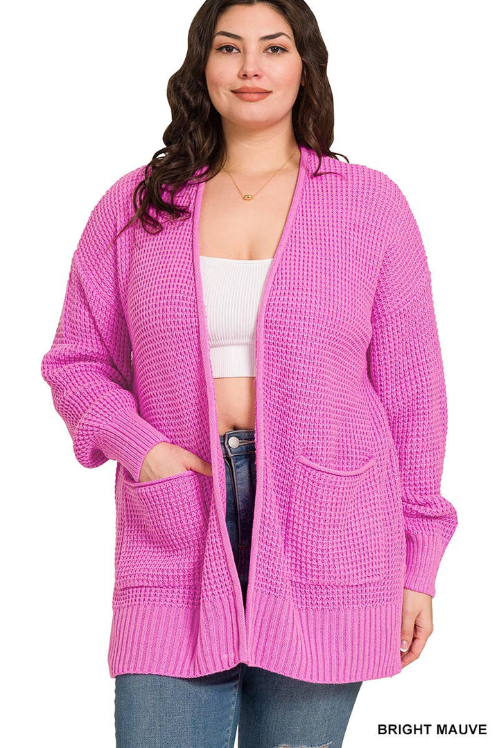 Plus Low Gauge Waffle Open Cardigan Sweater