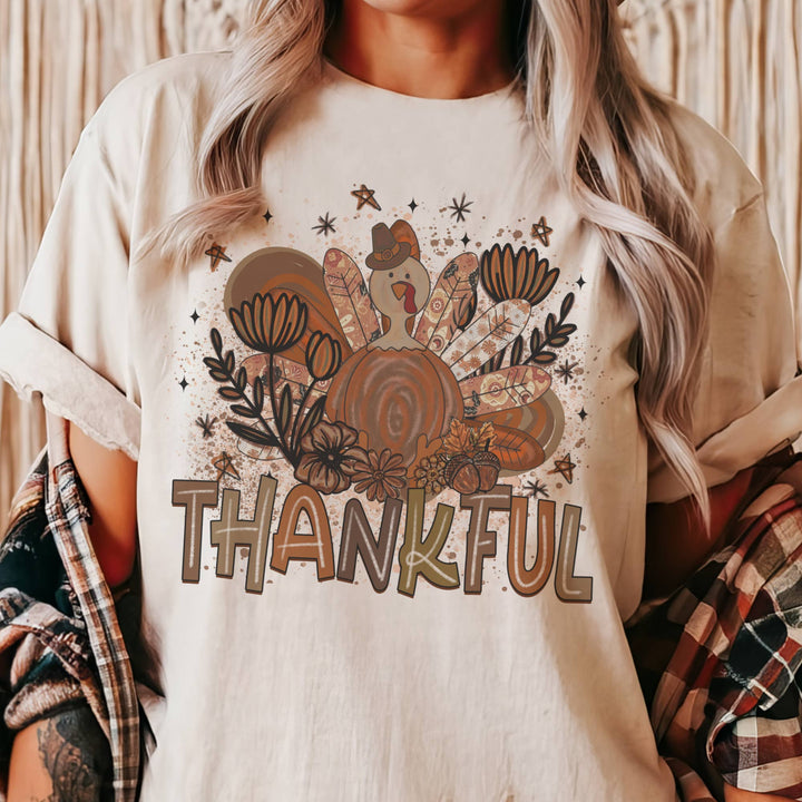 Fall Thanksgiving Thankful Turkey Vintage Autumn Graphic Tee