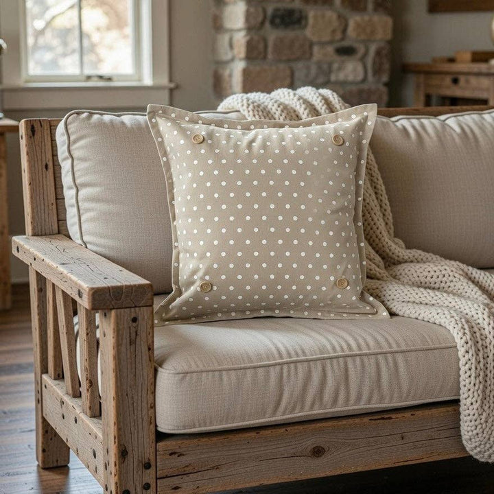 PILLOW ONLY: SQUARE Tan with white spots Pillow; TAN/WHITE POLK-A-DOT PILLOW (with insert)