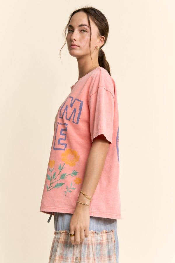 PT62115-PLUS DREAM FREE FLORAL GRAPHIC MINERAL WASH TOP