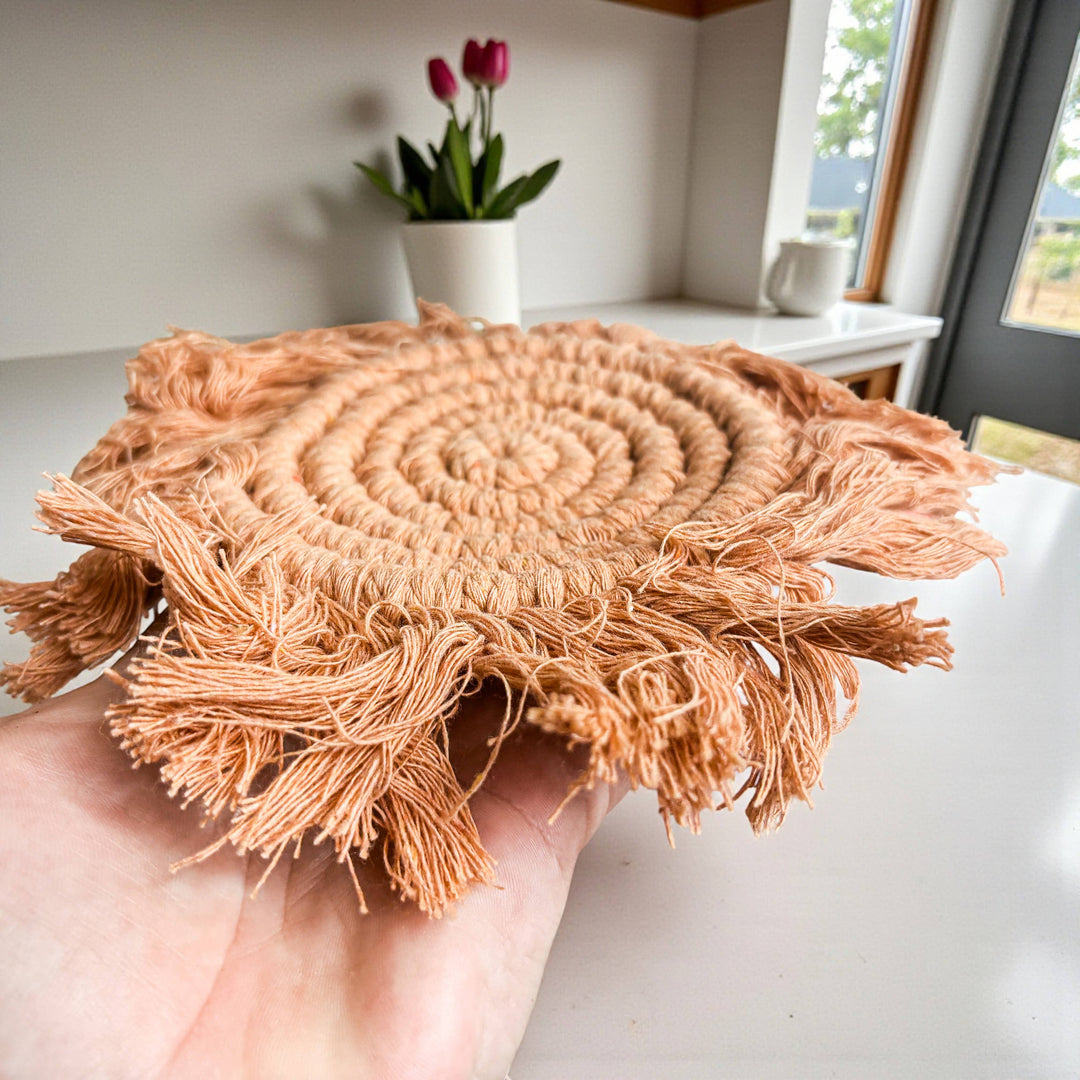 Fabric Tassel Spiral Braided Coasters, Spring Tabletop Decor