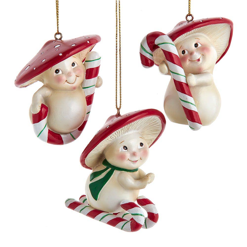 2.8"RES CANDYCANE MUSHROOM ORN 3/A