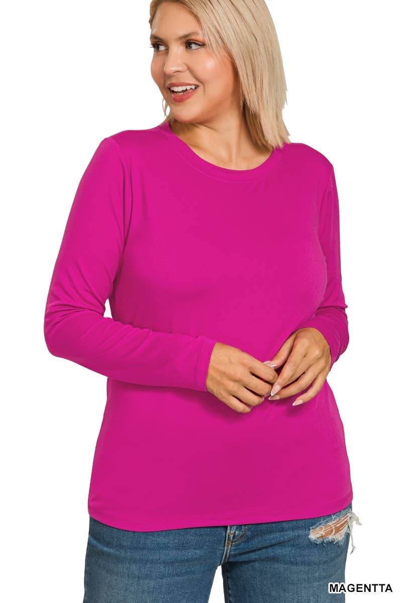 Plus Brushed Microfiber Long Sleeve Round Neck Tee