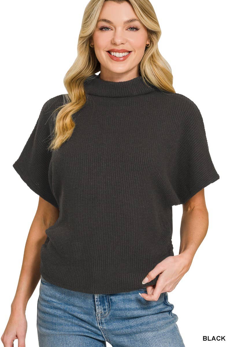 Mock Neck Sweater Side Shirred