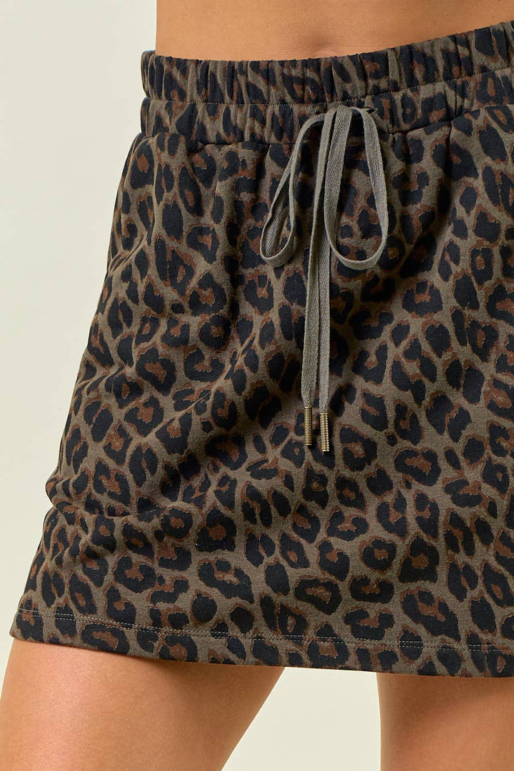 LEOPARD TERRY SHIRT TAIL HEM MINI SKIRT - 6568S