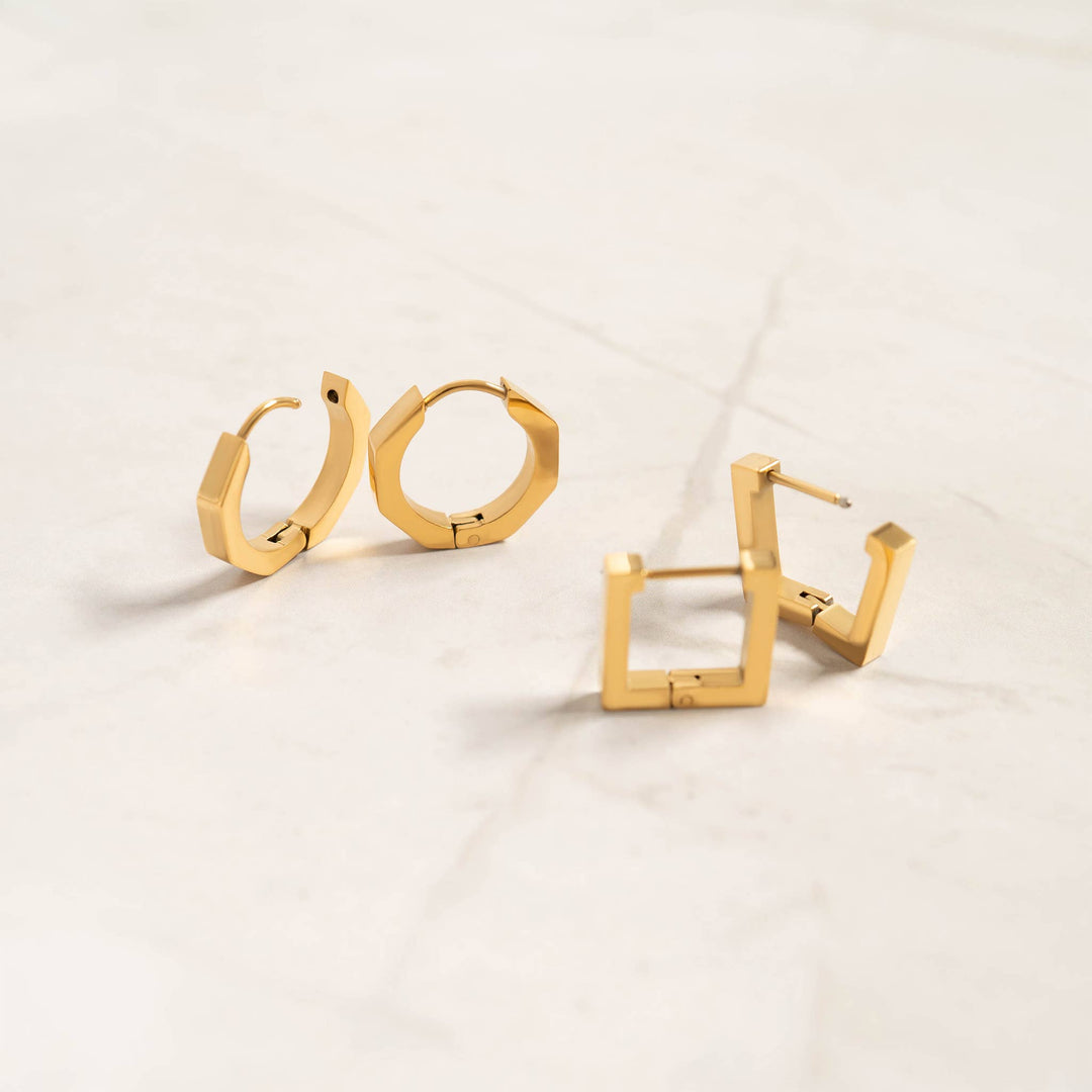 18K Gold PVD Stainless Steel Square Huggie Earrings