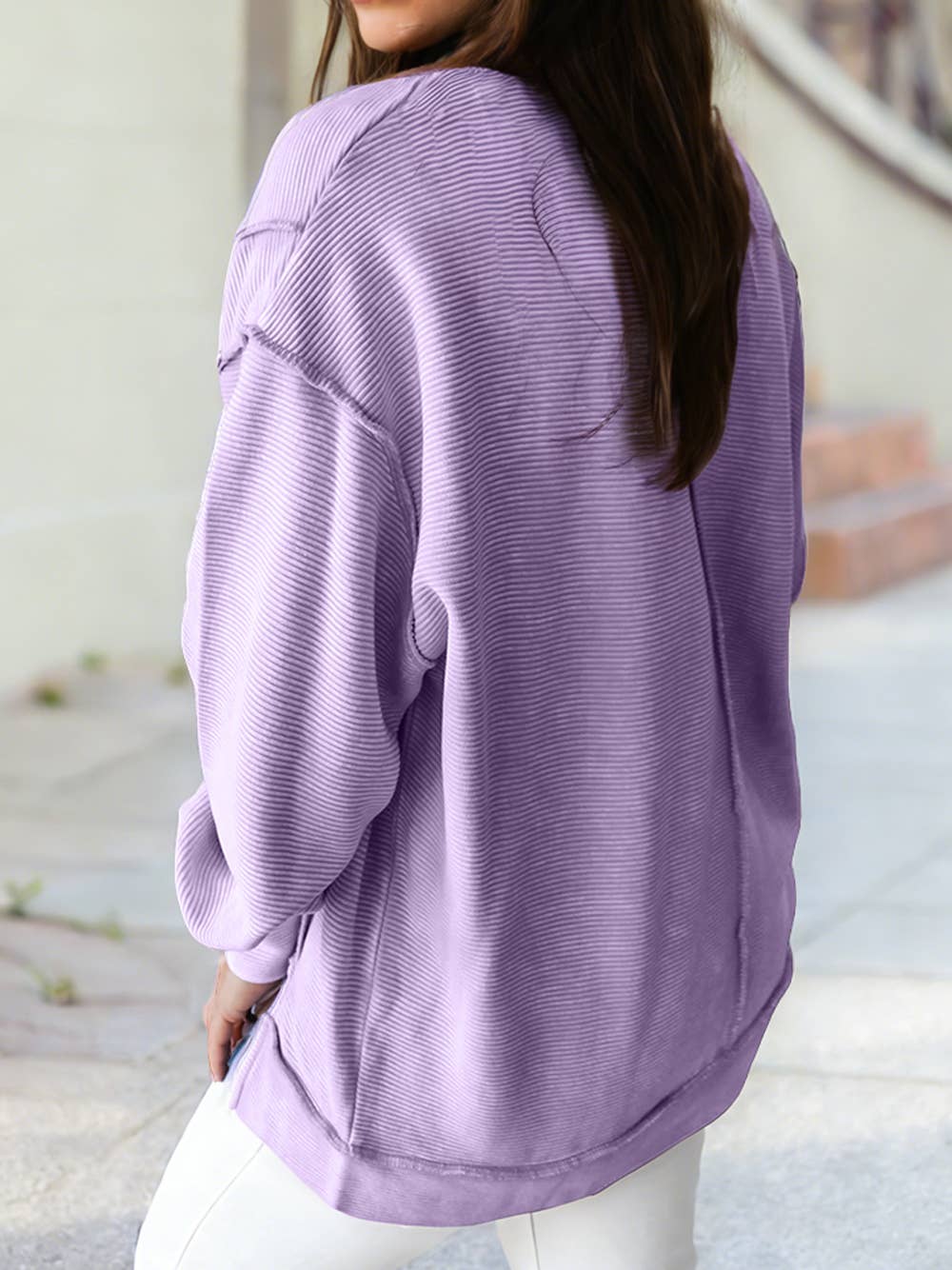 Ribbed Exposed Seam Baggy Pullover | S-4X