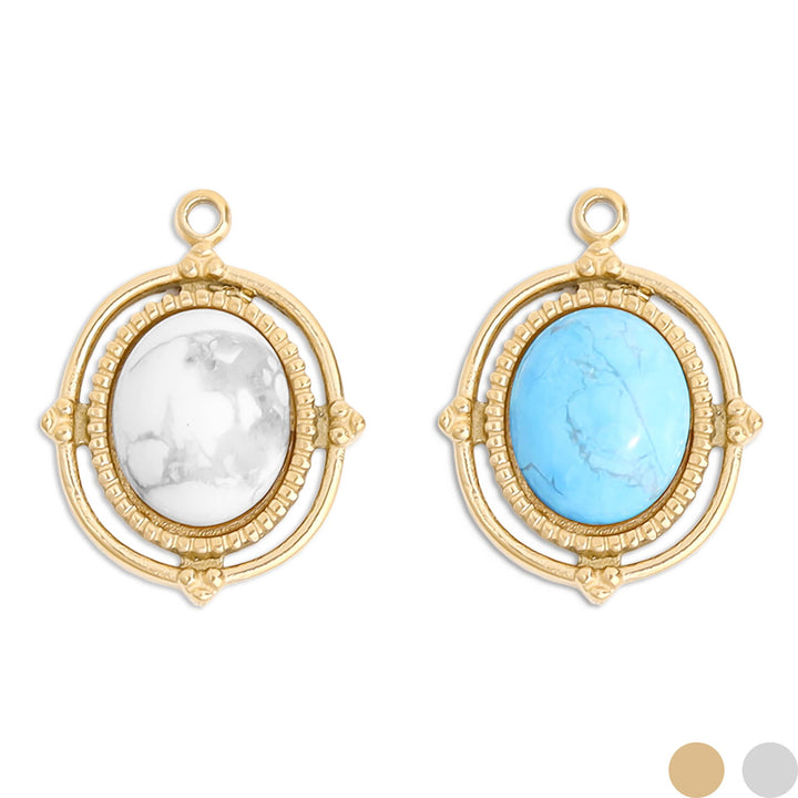 Gold Stainless Steel Roped Frame Oval Semi Precious Charm