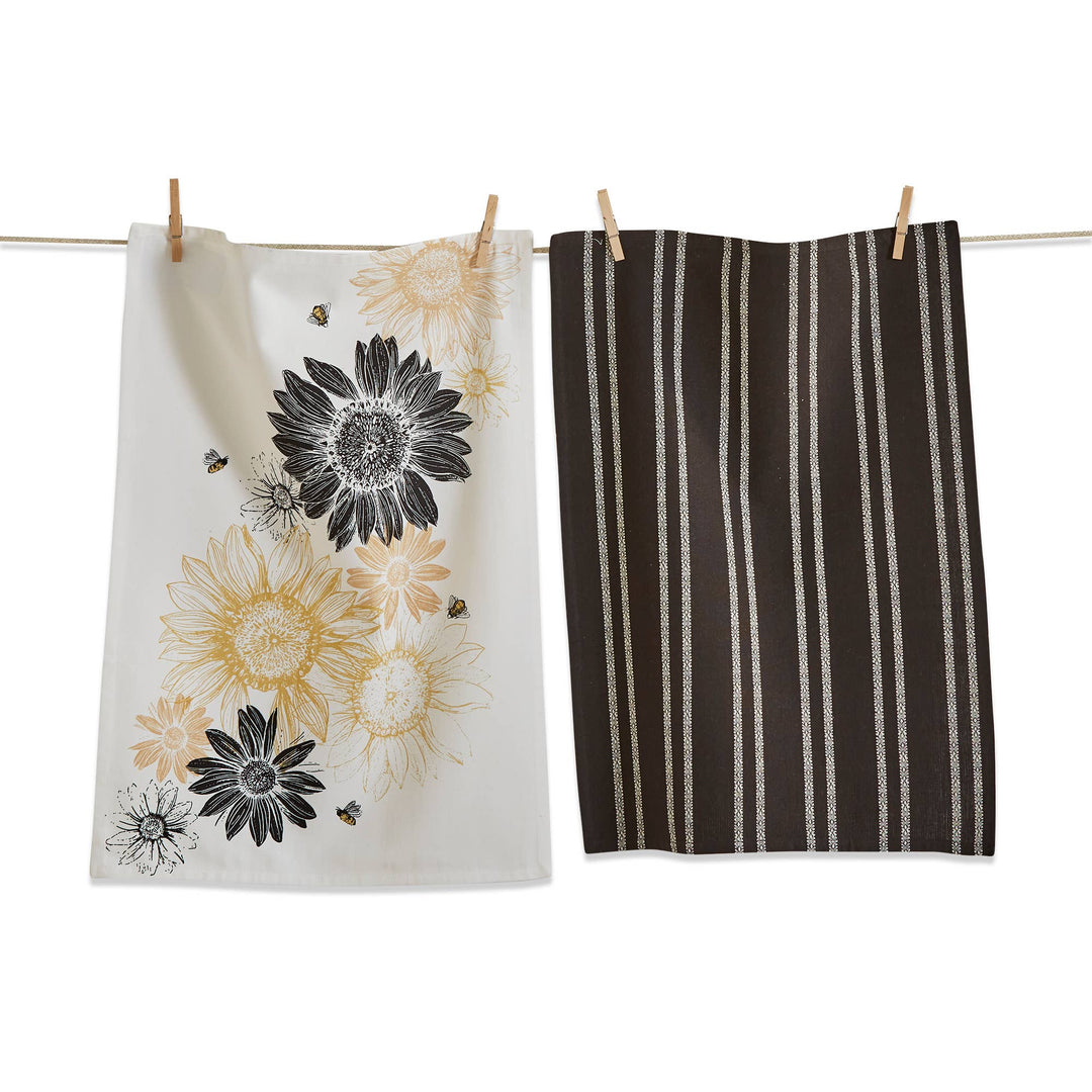 Sunflower Dishtowel Set of 2 Beige Multi Cotton