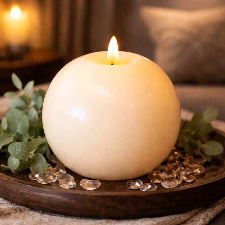 Rustic Cream Round Ball Moving Flame 4.7x4.3in