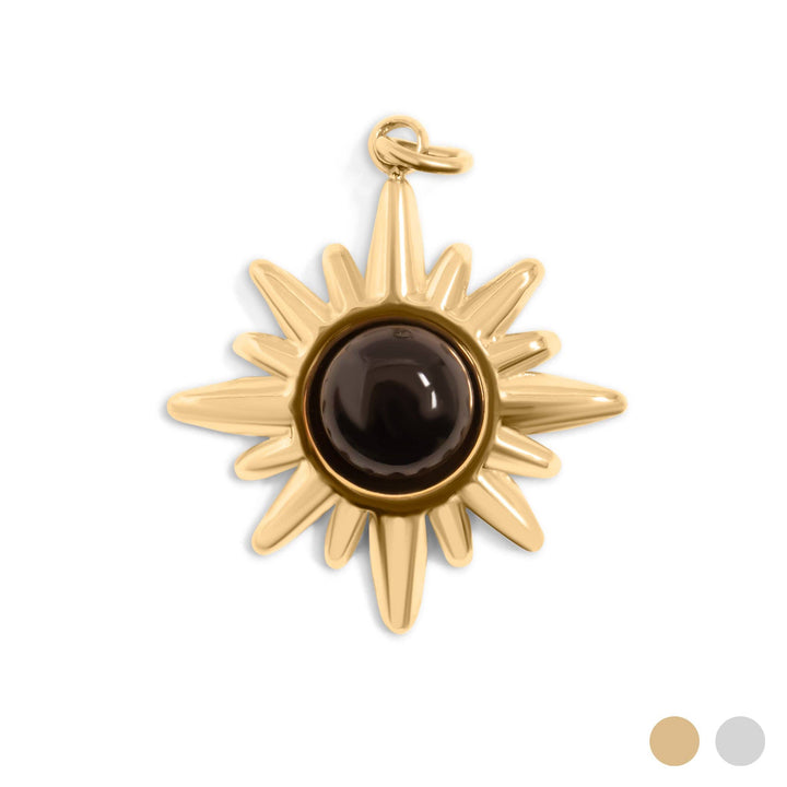 18K Gold PVD Stainless Steel Black Stone Sunflower Charm