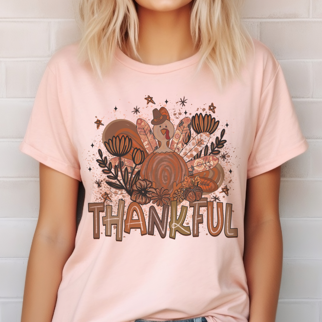 Fall Thanksgiving Thankful Turkey Vintage Autumn Graphic Tee