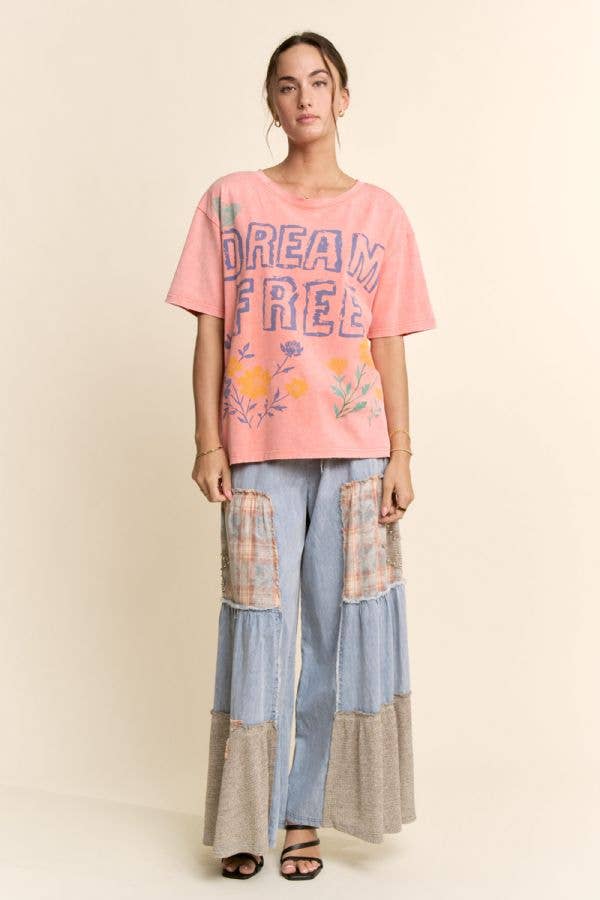 PT62115-PLUS DREAM FREE FLORAL GRAPHIC MINERAL WASH TOP
