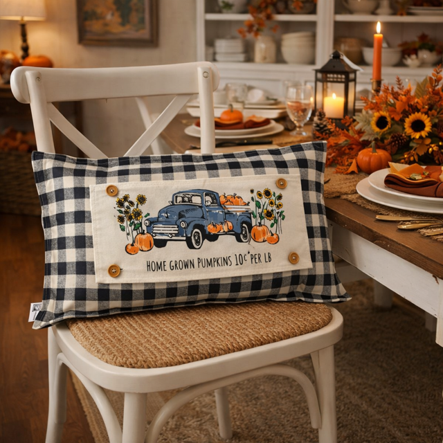 PANEL ONLY: Fall Autumn, VINTAGE PUMPKIN TRUCK