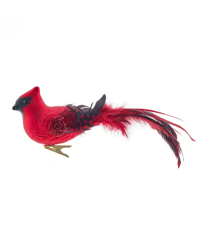 9" Glass Red Cardinal Bird Clip Ornament