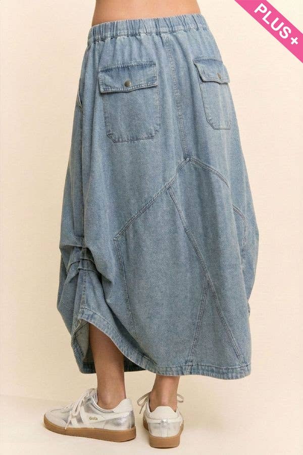 PLUS WASHED DENIM PARACHUTE SKIRT