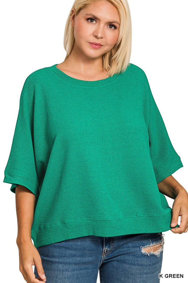 Plus Double Knit Banded Bottom Short Sleeve Top
