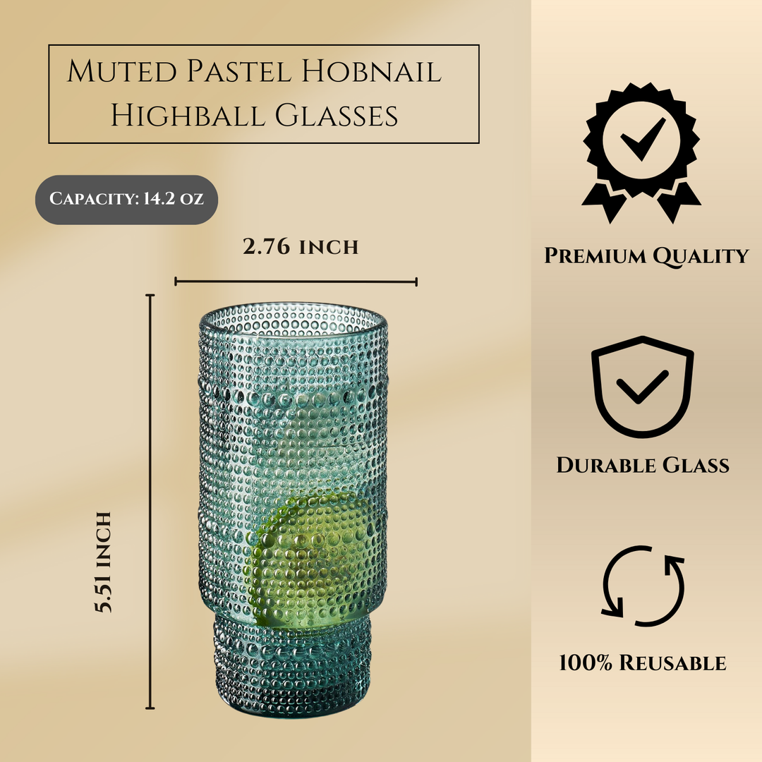 Hobnail Highball Glasses | Set of 6 | with Glass Straws