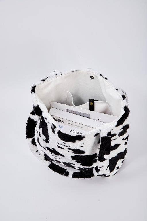 Cow Print Faux Fur Tote Bag