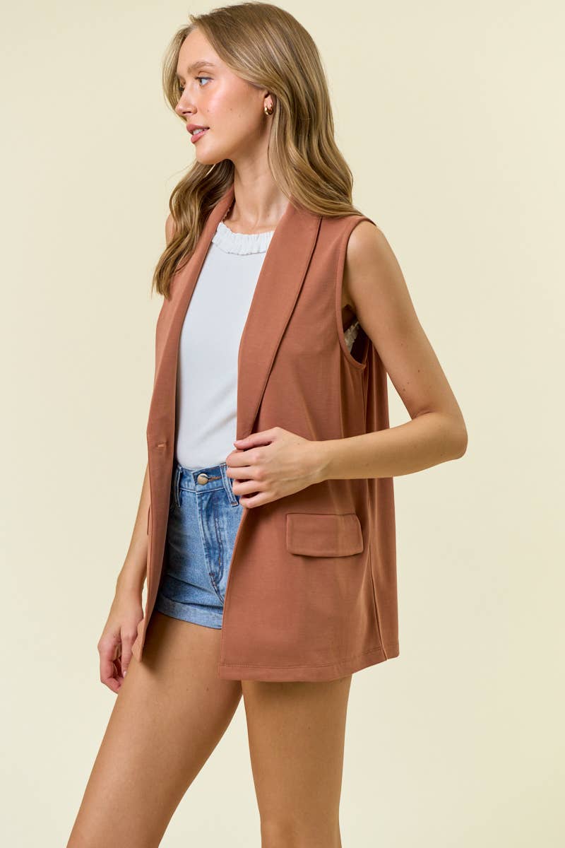 SHAWL NECK OPEN FRONT KNIT VEST BLAZER - 10737J