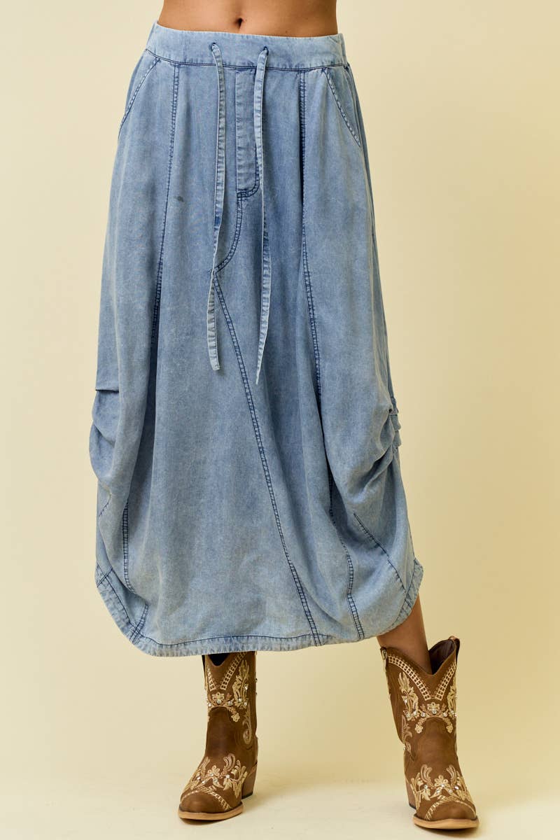 DENIM SIDE TUCK DETAIL MIDI SHIRT - 6557S-2