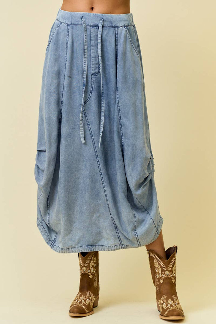 DENIM SIDE TUCK DETAIL MIDI SHIRT - 6557S-2