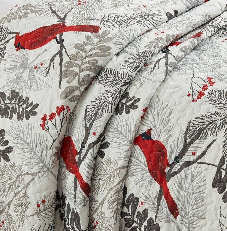 Cardinals Winter Wood Quilted Throw