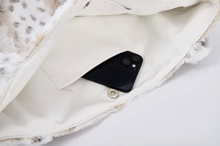 White Leopard Grey Stripe Fur Tote Bag