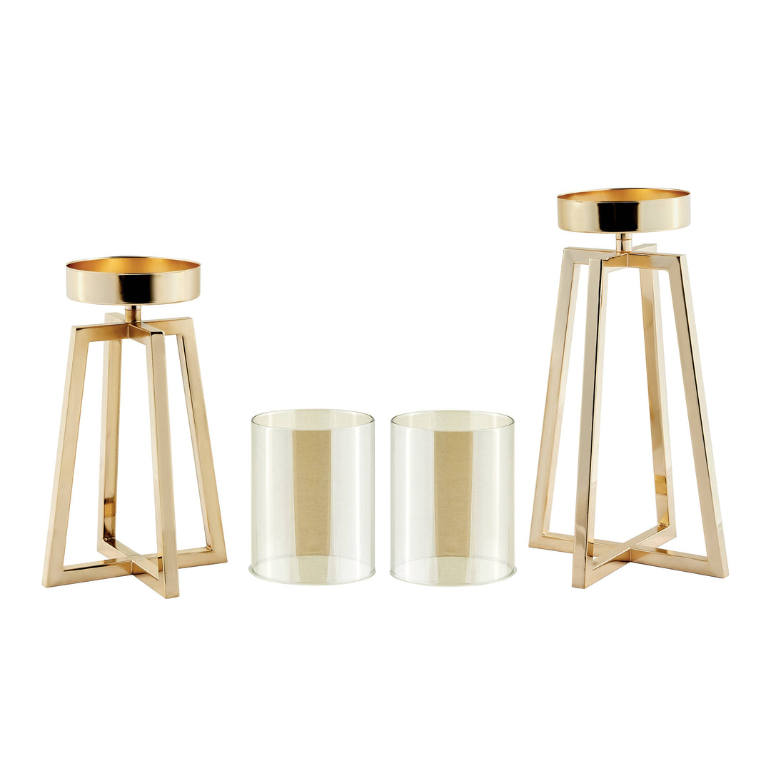 Maeve Gold Pedestal Hurricane Candle Holders - Set of 2