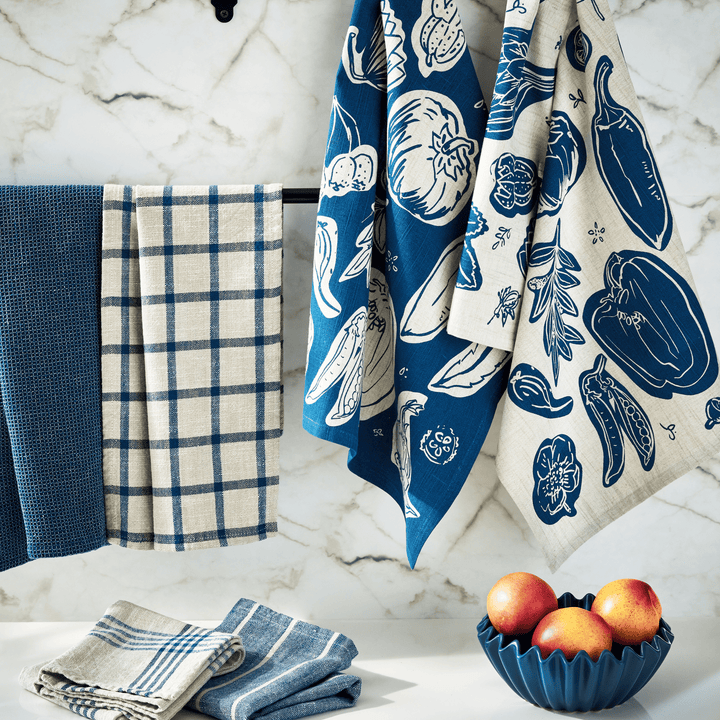 Canyon Print Veggies Dishtowel Set of 2 Blue Cotton Everyday