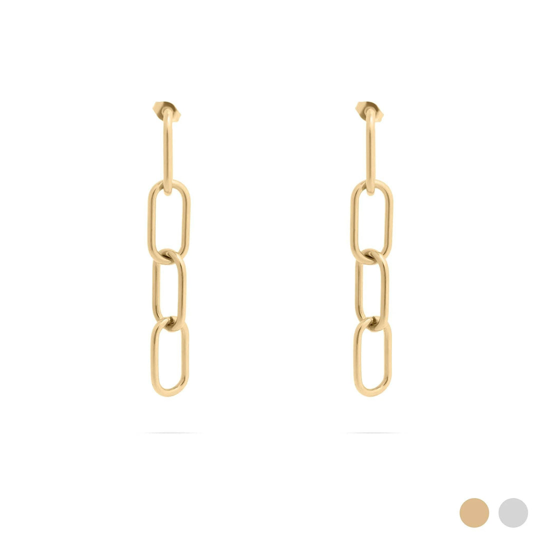 18K Gold PVD Stainless Steel Dangle Paperclip Stud Earrings