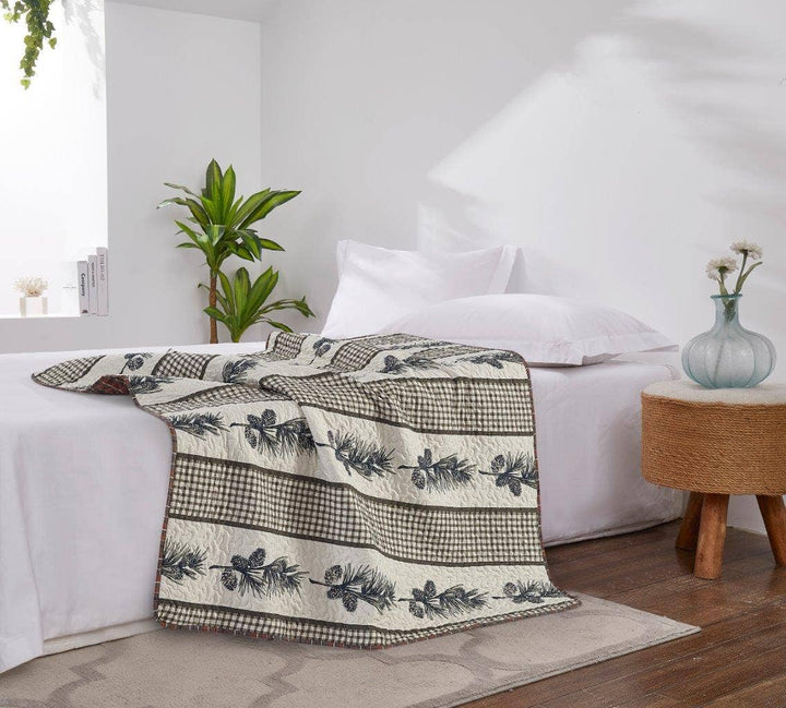 Cascade Falls Pinecone Gingham Quilted Throw