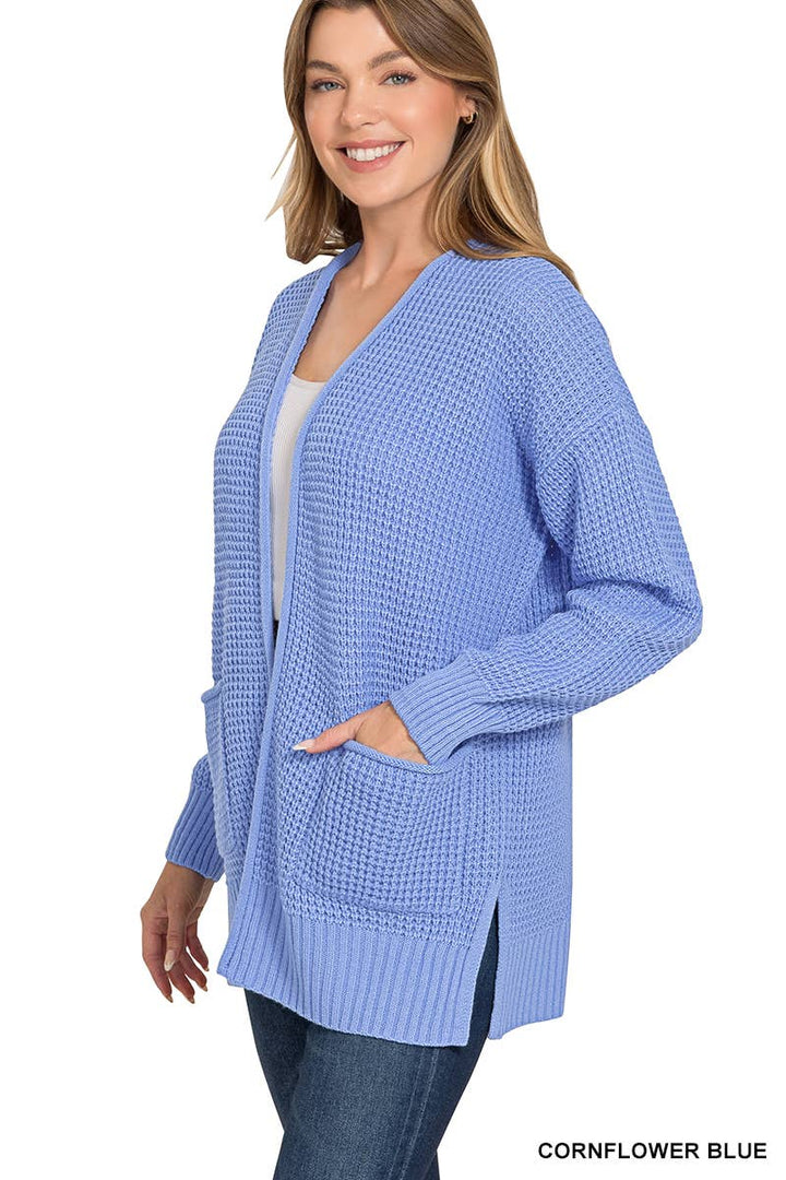 Low Gauge Waffle Open Cardigan Sweater
