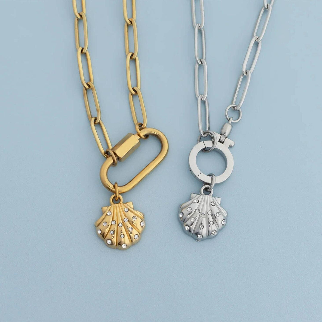 18K Gold PVD Stainless Steel Shell with Stones Charm
