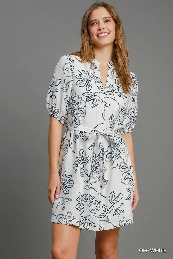 Floral Print Half Button Down Mini Dress
