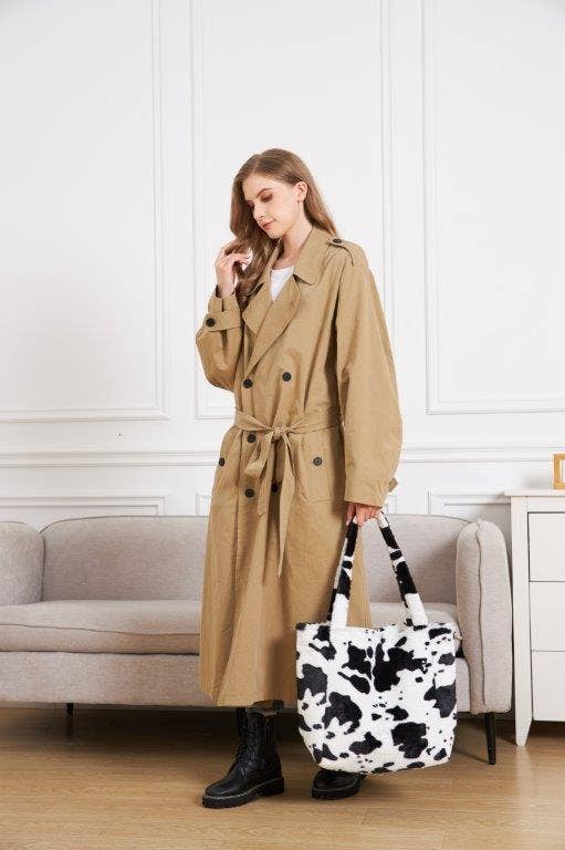 Cow Print Faux Fur Tote Bag