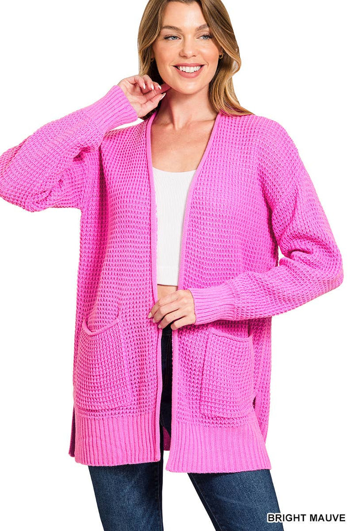 Low Gauge Waffle Open Cardigan Sweater