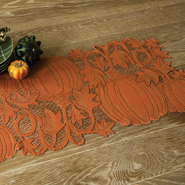 Pumpkin Vine 14x60 Orange Lace Table Runner