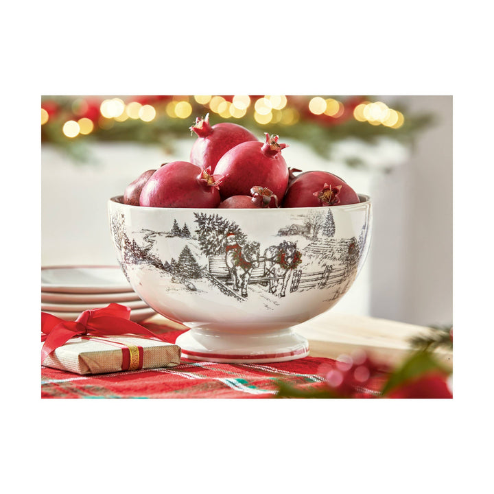 Farmhouse Pedestal Bowl Multi Earthenware Christmas