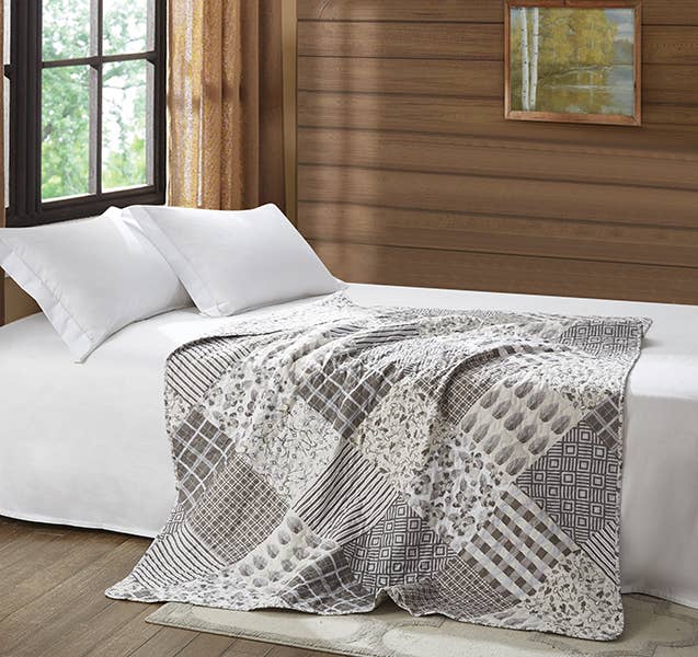 Charming Grays Patchwork Quilted Throw