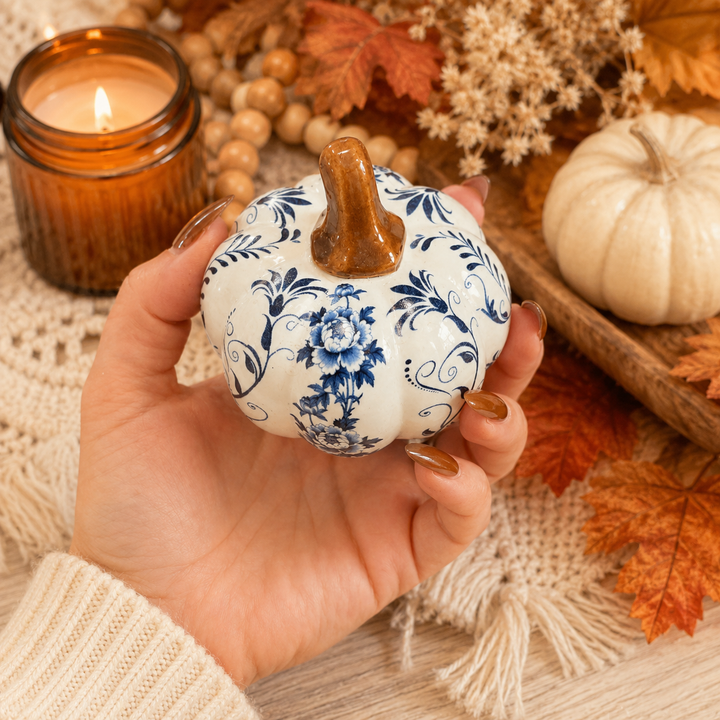 Neutral Autumn Home Decor, Pastel Fall Mini Pumpkins Ceramic