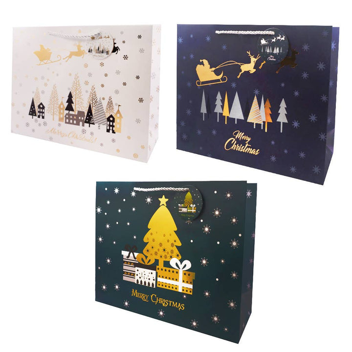 Christmas Gift Bag Foil &amp; Glitter Accents, Ribbon Handles