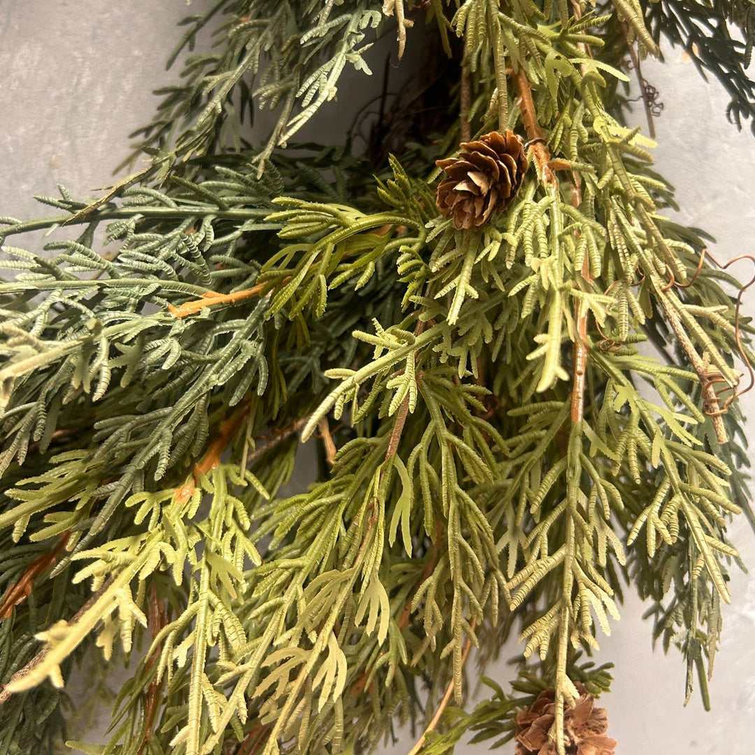 Real Touch Cypress Wreath w/ Mini Cones 24"