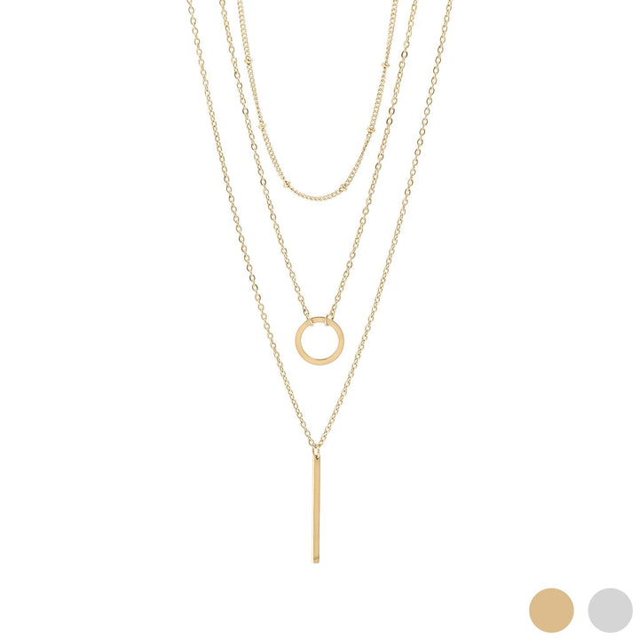 18K Gold PVD Stainless Steel 3 Row Layered Chain Necklace