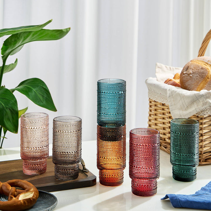 Hobnail Highball Glasses | Set of 6 | with Glass Straws