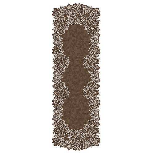 Leaf 20x60 Earth Brown Lace Mantle Table Runner