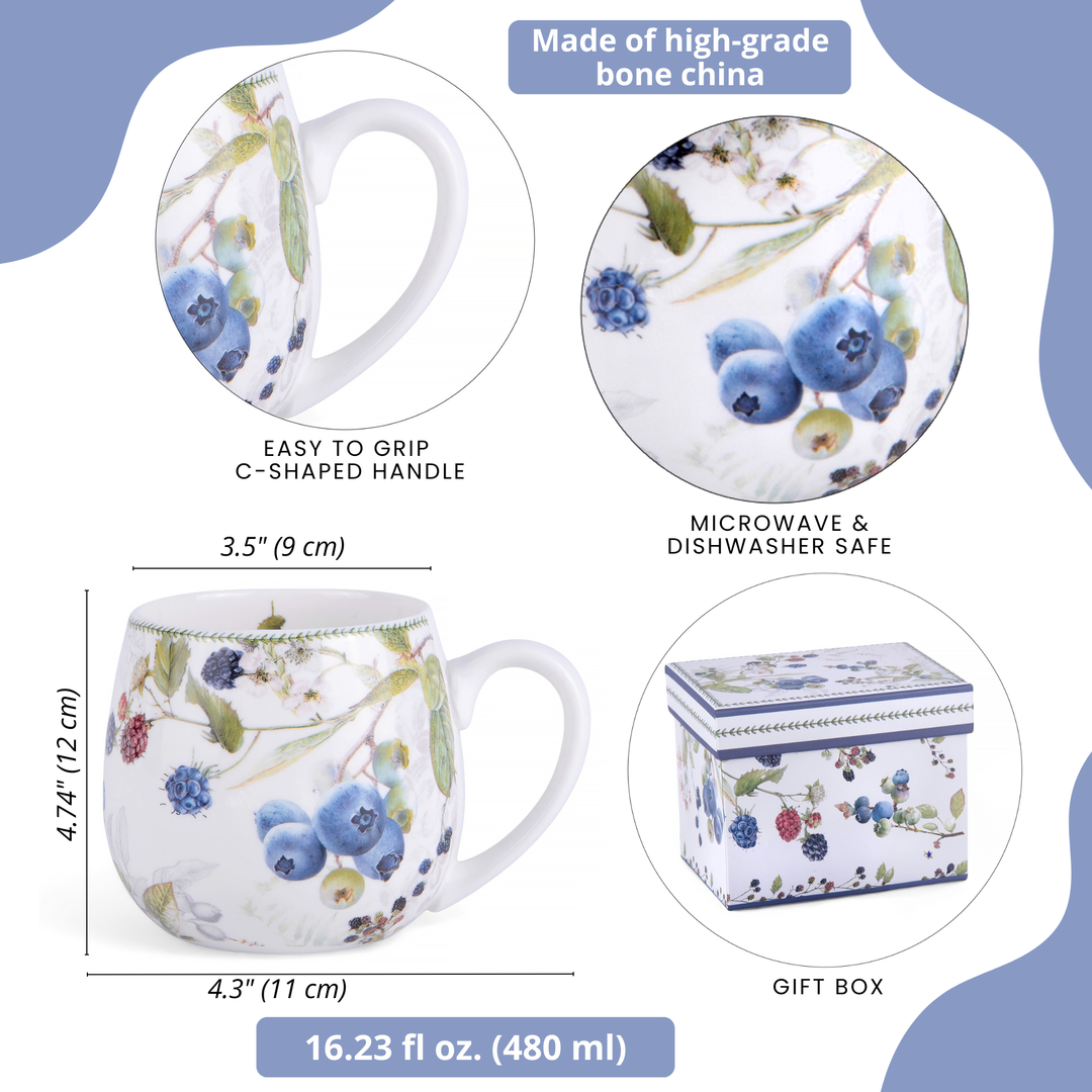 Wild Berries Porcelain Big Belly Mug in Gift Box