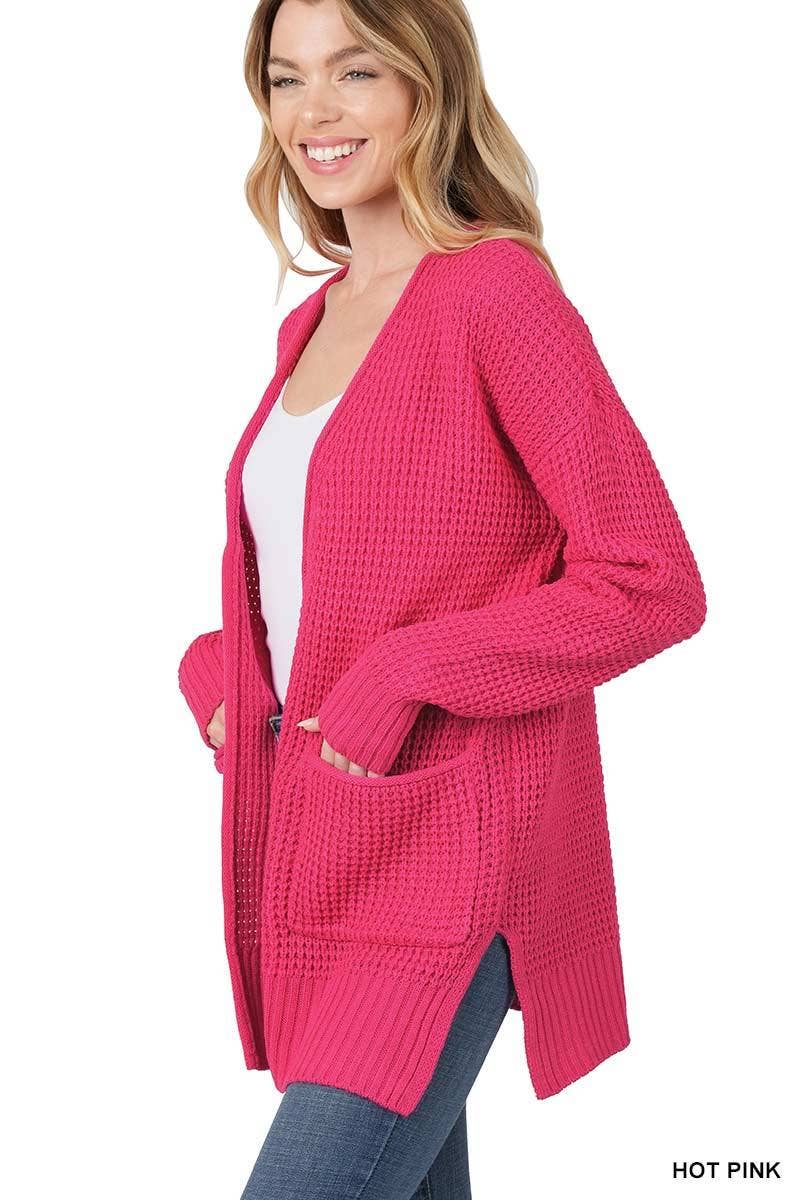 Low Gauge Waffle Open Cardigan Sweater