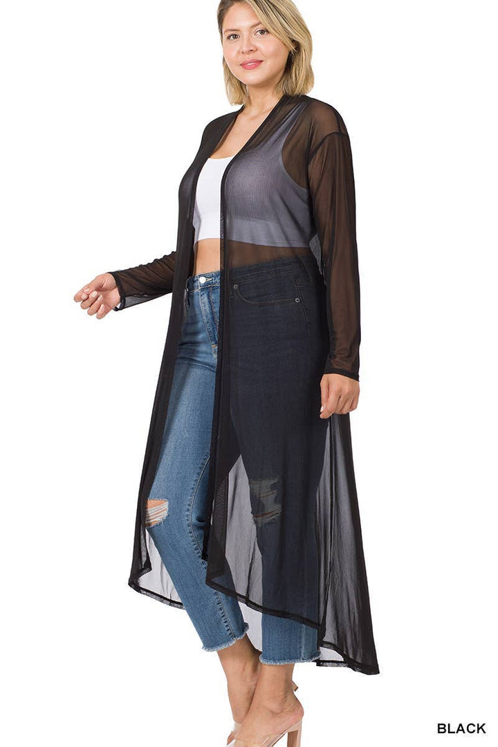 Plus Mesh Open Front Cardigan