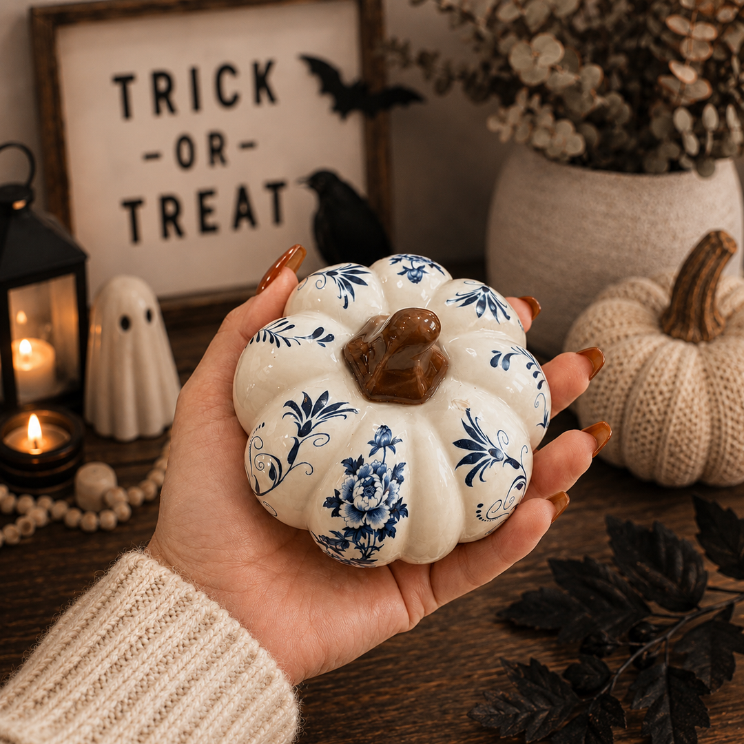 Neutral Autumn Home Decor, Pastel Fall Mini Pumpkins Ceramic